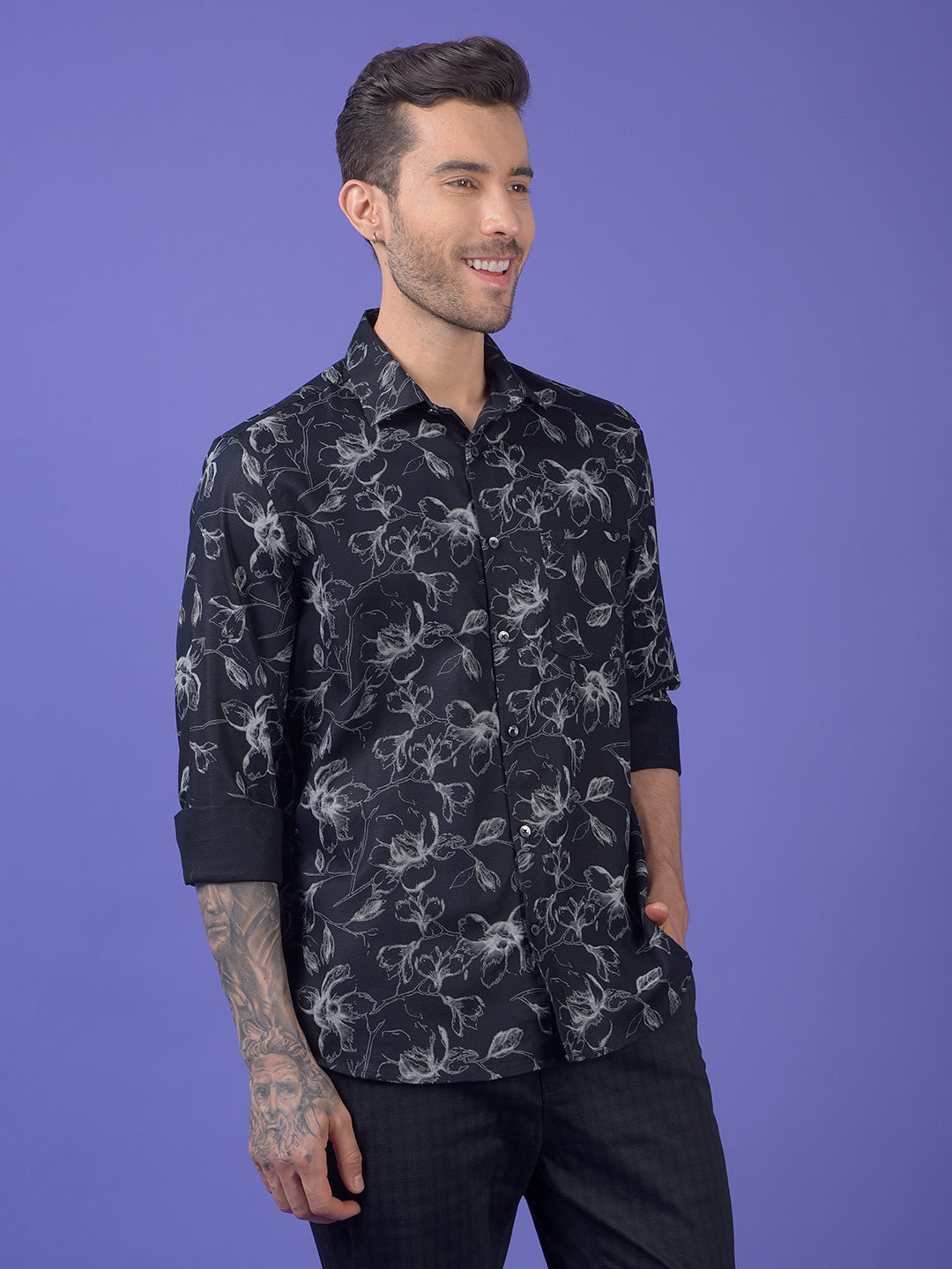 Black Floral Print Shirt