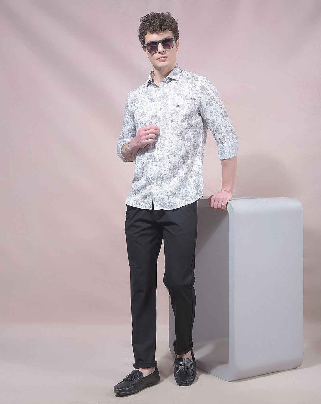 Contemporary Grey Bloom Print Shirt