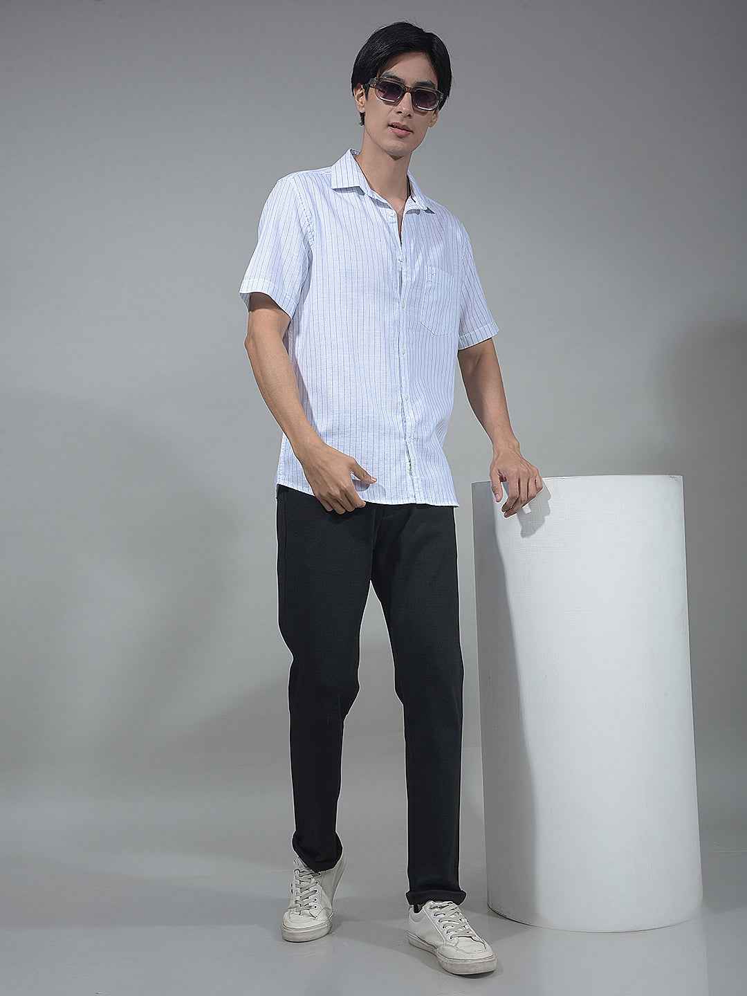 Blue Vertical Striped 100% Cotton Shirt
