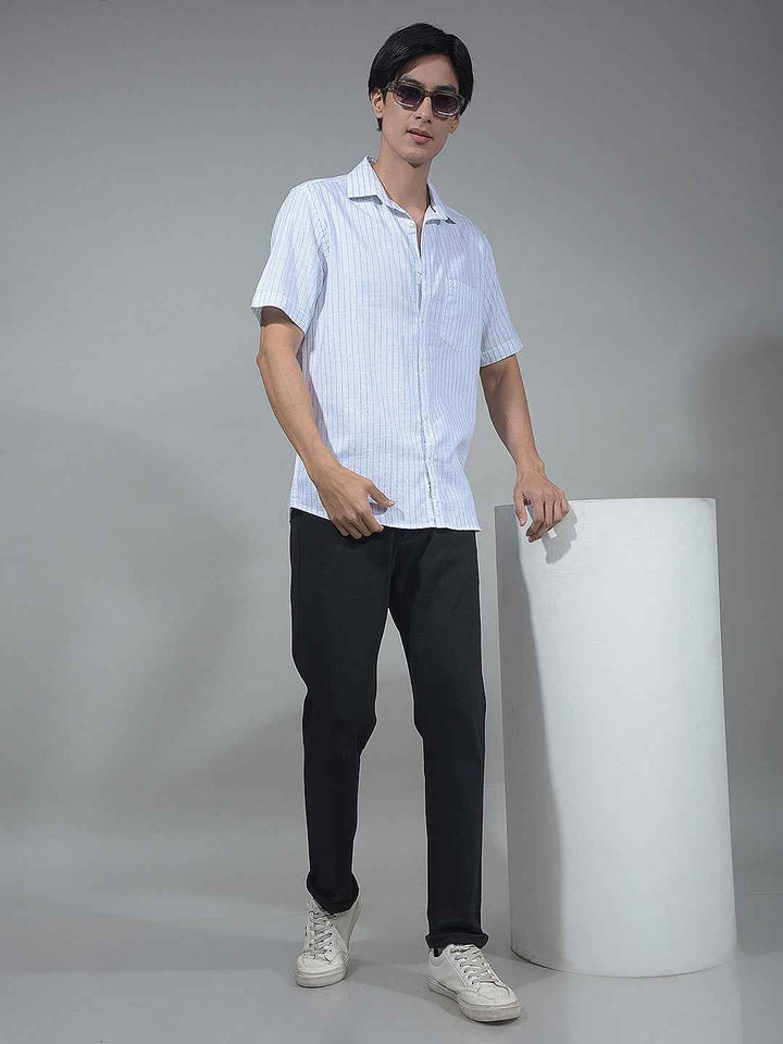 Blue Vertical Striped 100% Cotton Shirt