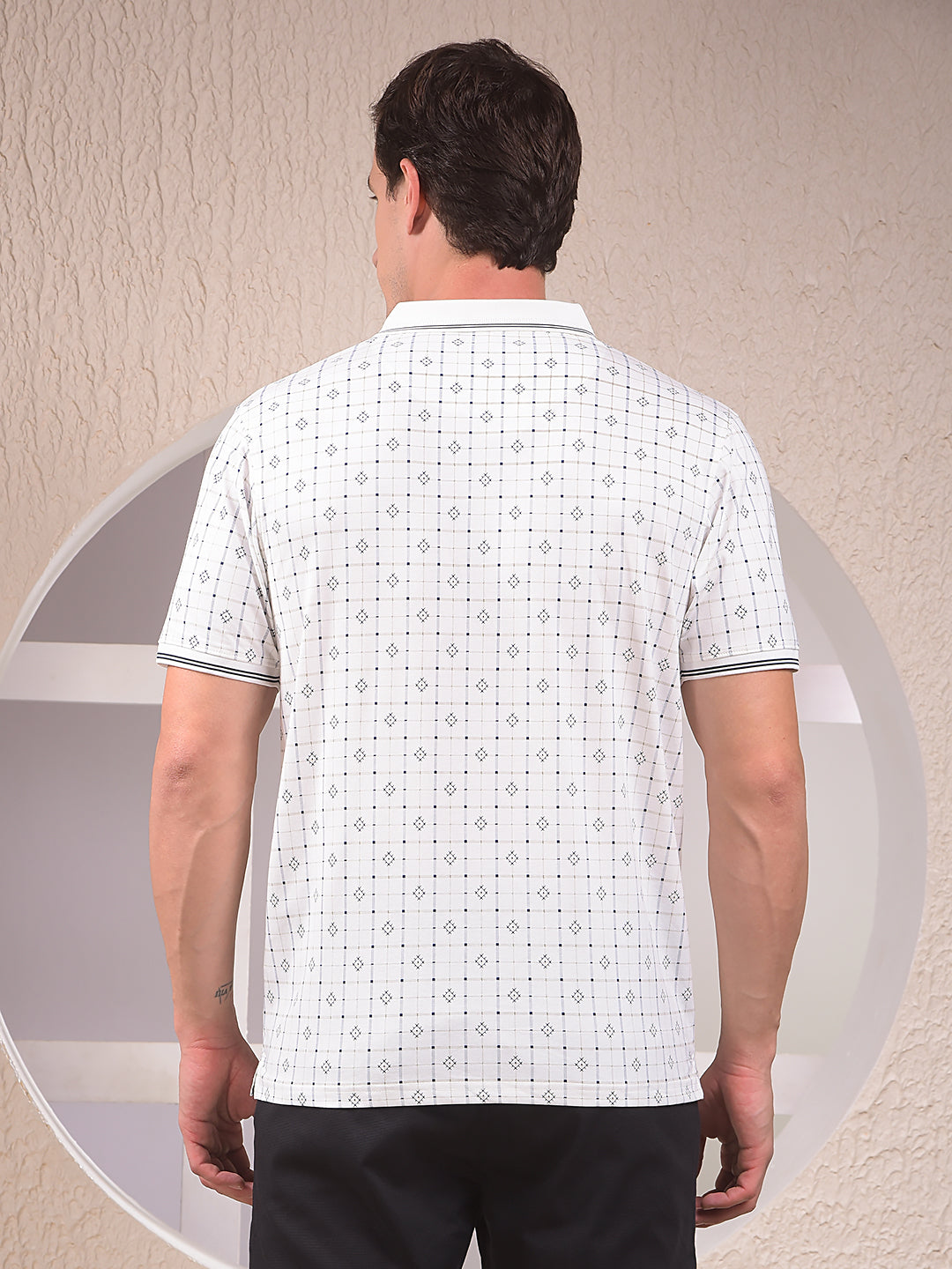 White Printed Polo Neck T-Shirt