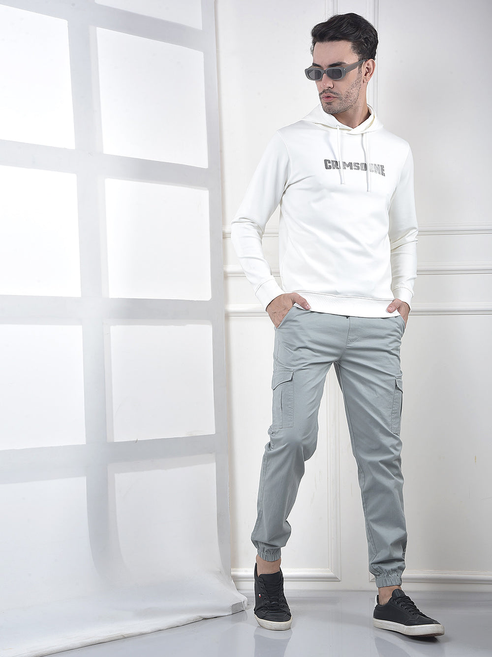 Off White Embroidered Hooded Neck Sweatshirt