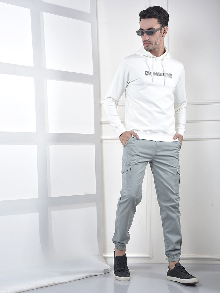 Off White Embroidered Hooded Neck Sweatshirt
