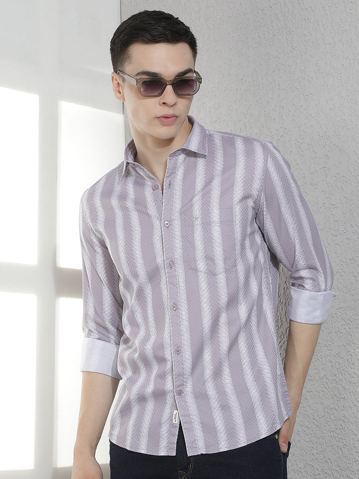 Purple 100% Cotton Vertical Stripes Shirt