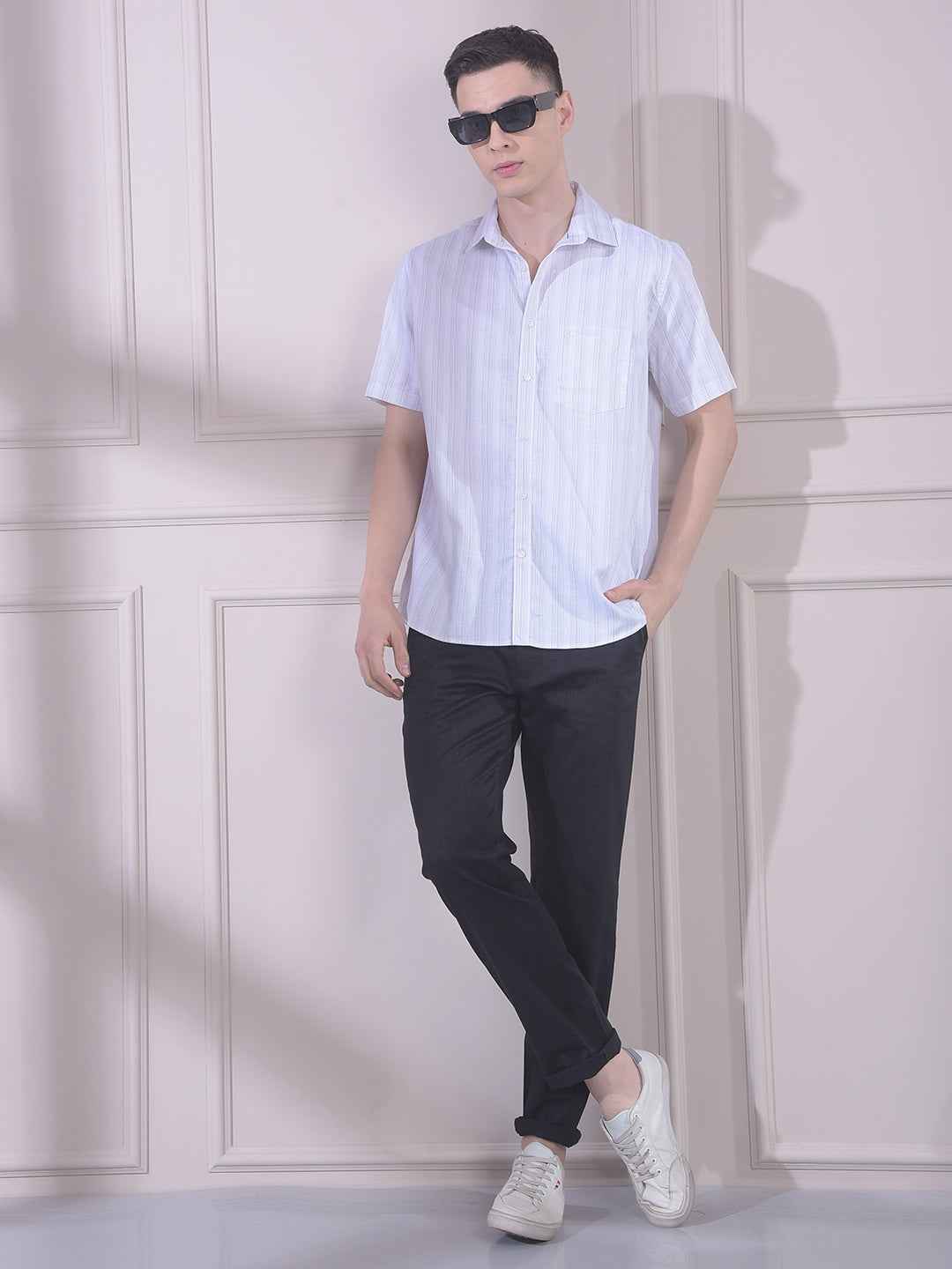 White Vertical Stripes 100% Cotton Shirt