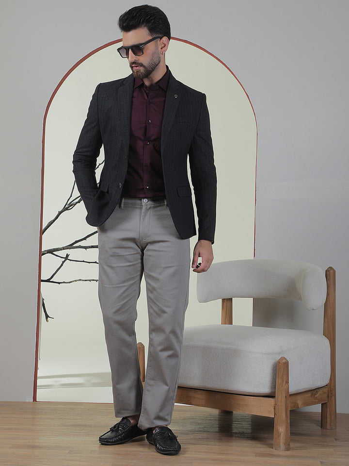 Grey Vertical Stripes Single Breasted Notch Lapel Blazer