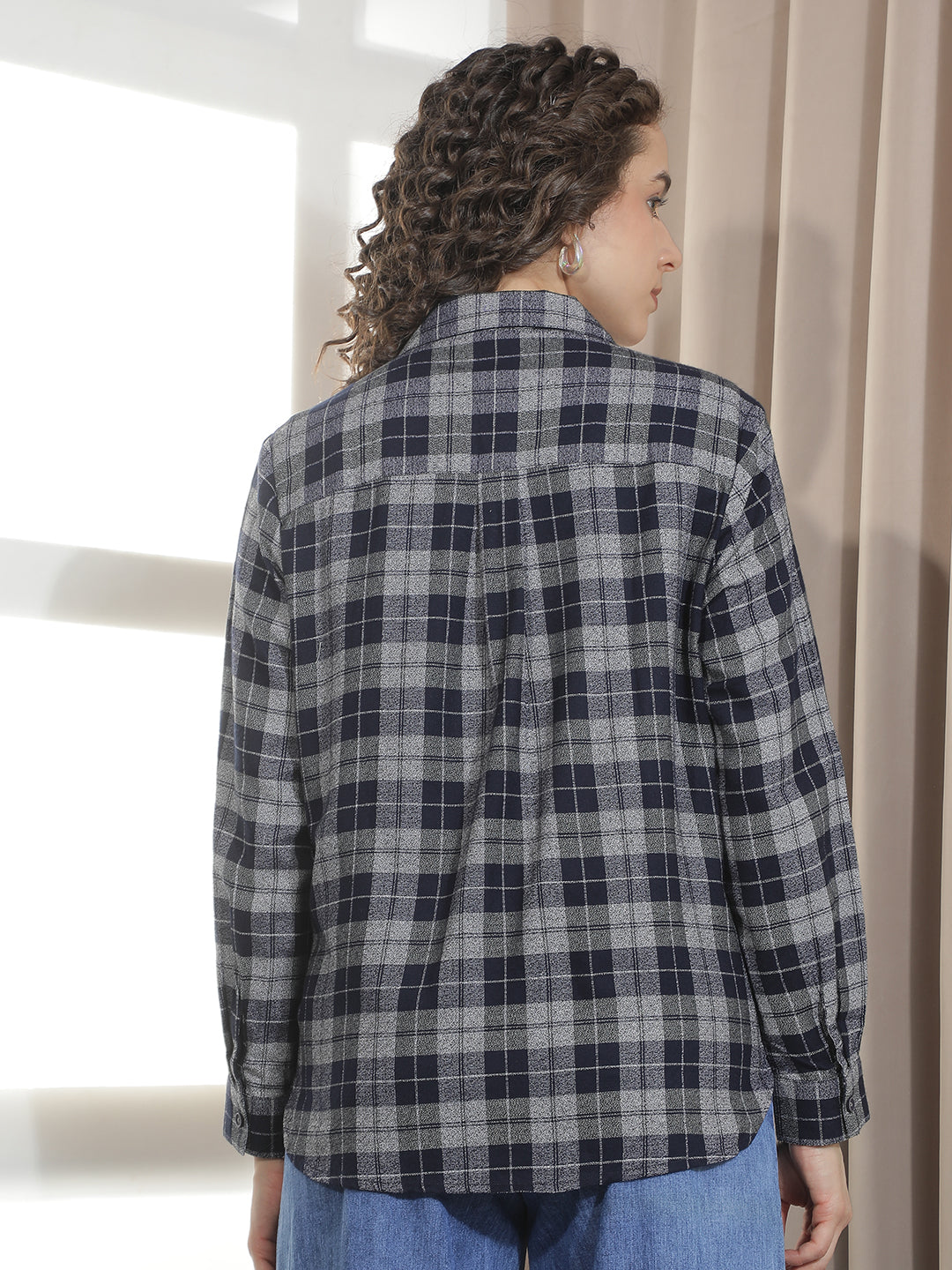 Navy Blue Checked Shirt