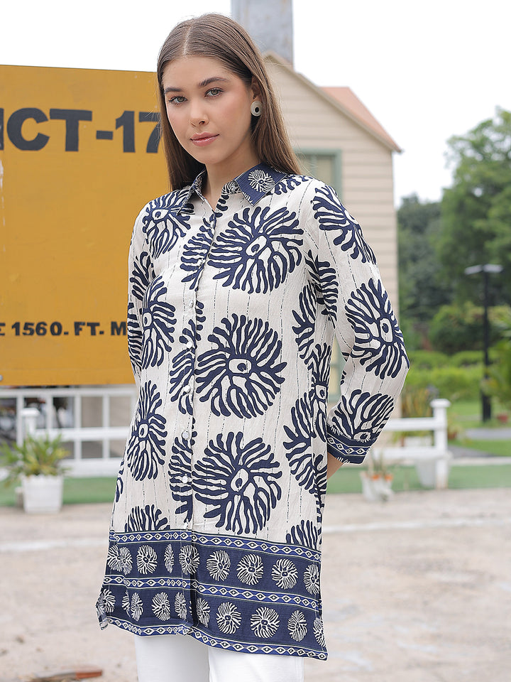 Navy Blue Floral Print Top