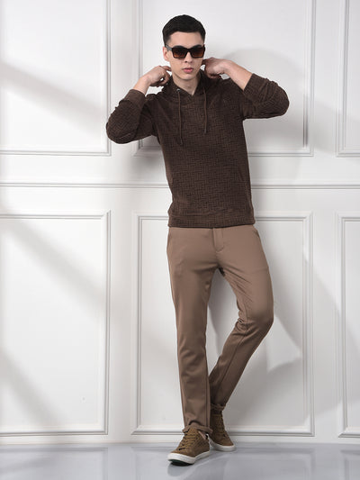 Brown Jacquard Hooded Neck Sweatshirt