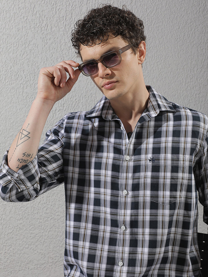 Navy Blue Checked 100% Cotton Shirt