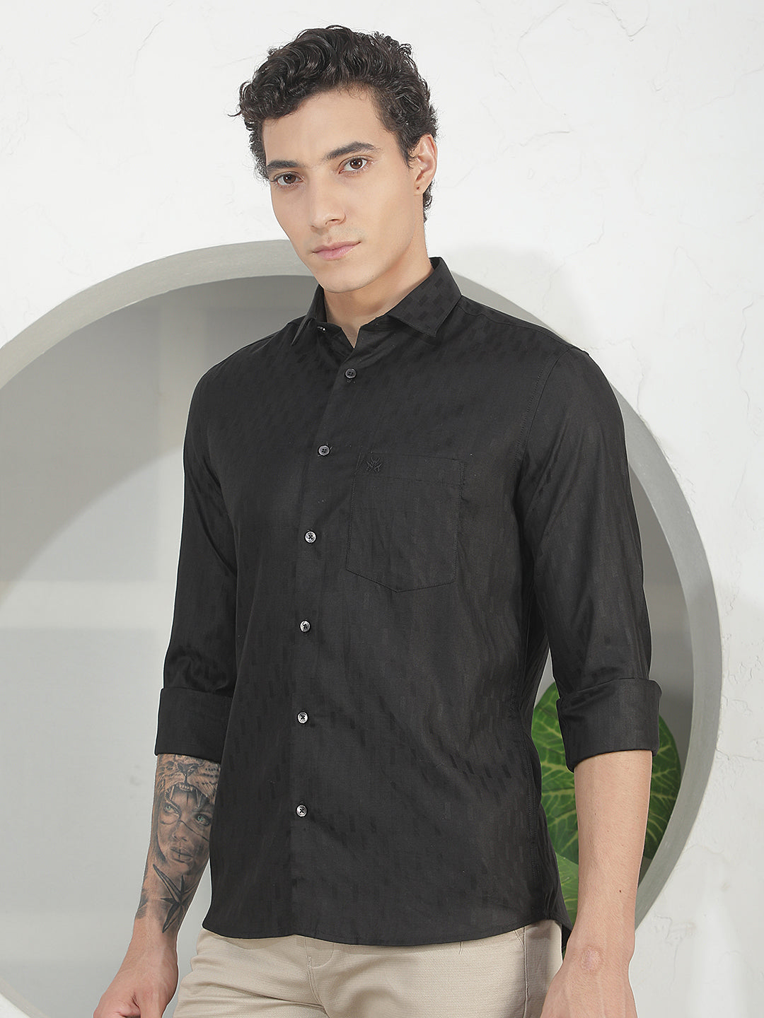 Refined Midnight Black Jacquard Shirt