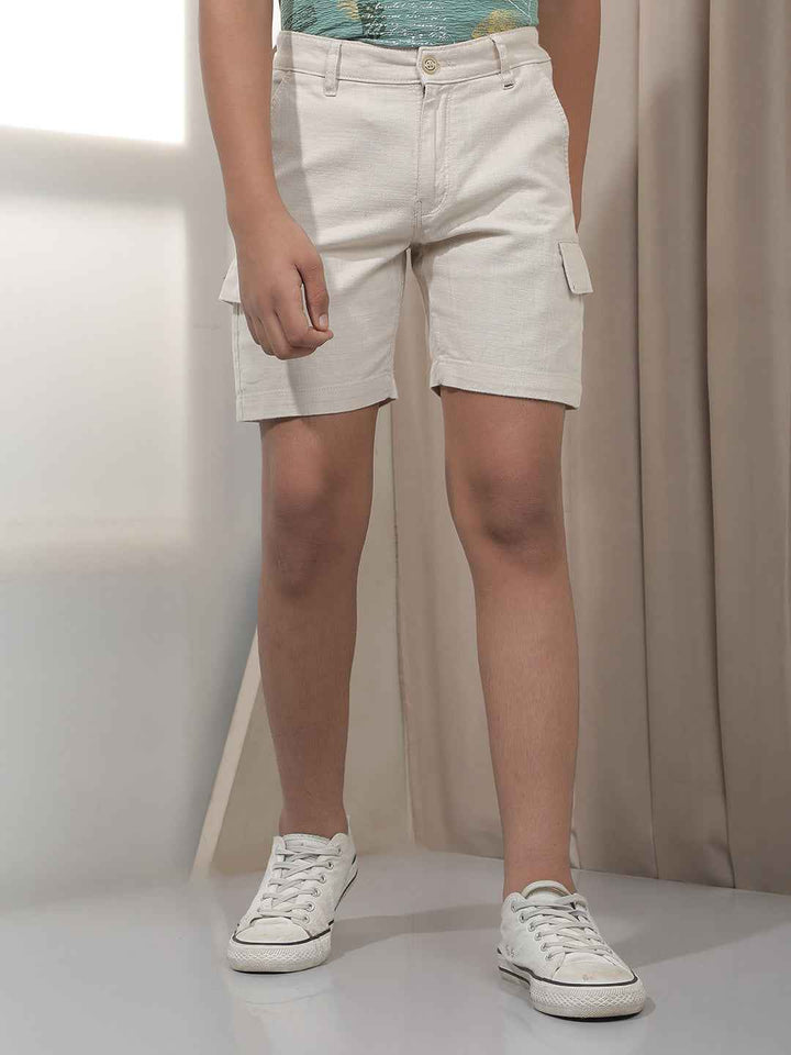 Beige 100% Cotton Cargo Shorts