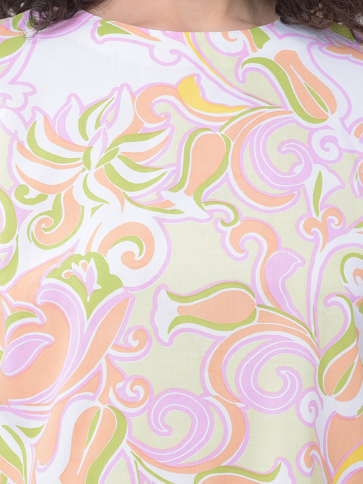 Green Abstract Swirl Printed Modal Top