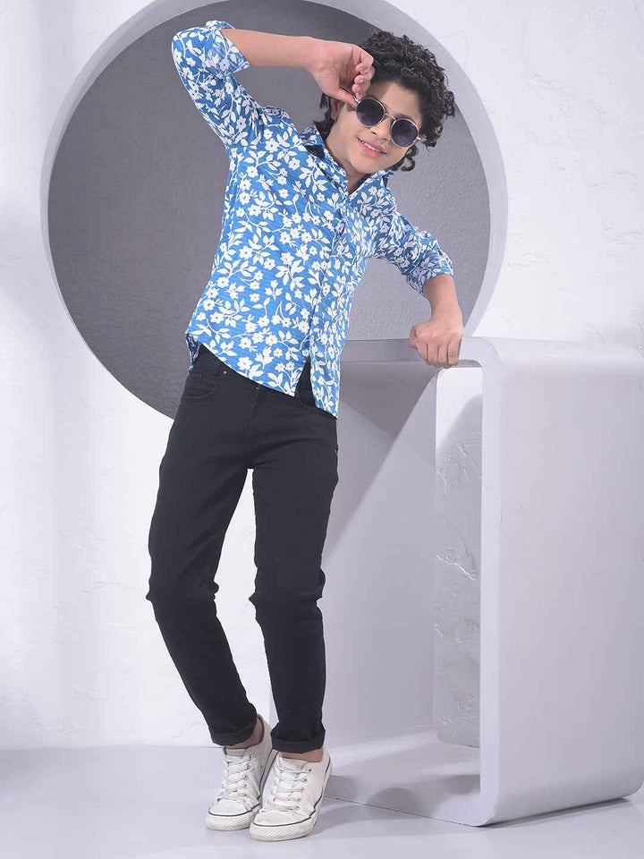 Blue Floral Print Shirt