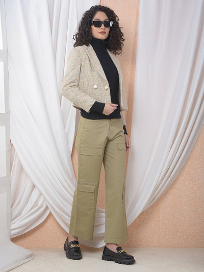 Beige Jacquard Notched Lapel Coat