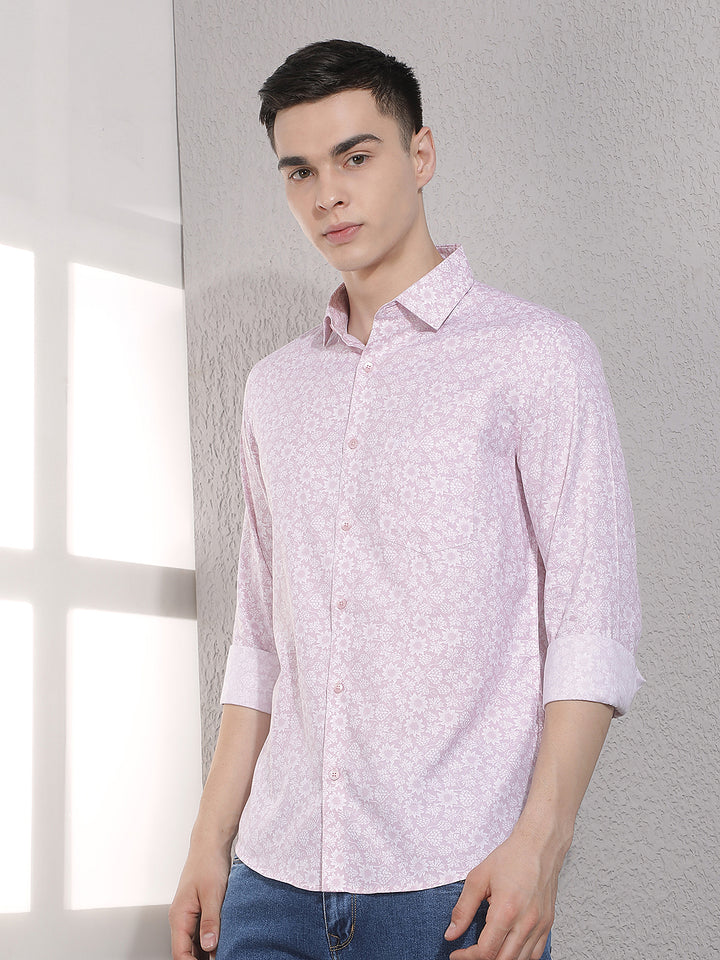 Pink Floral Print Modal Shirt