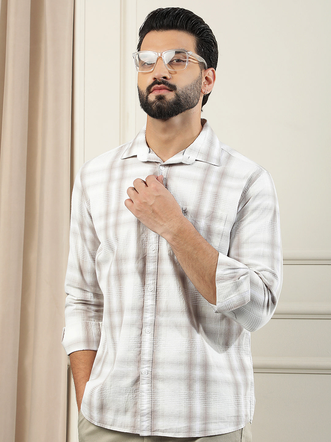 Purple Checked 100% Cotton Shirt