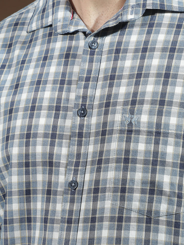 Teal Green 100% Cotton Checked Shirt