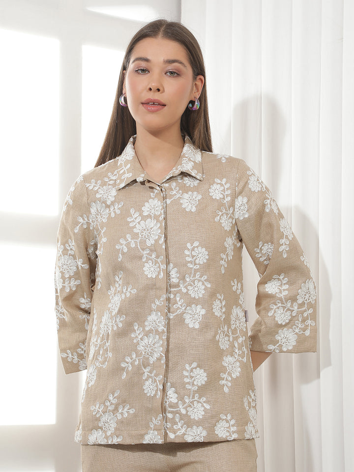 Signature Cream Beige Embroidered Shirt