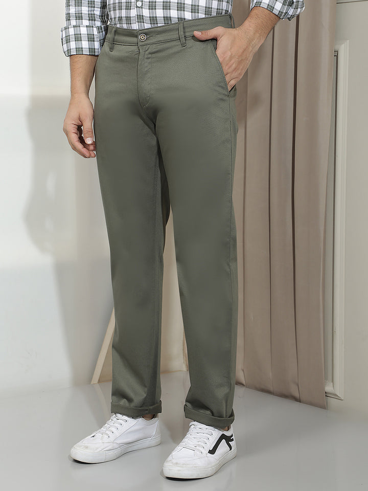 Olive Dobby Straight Trousers