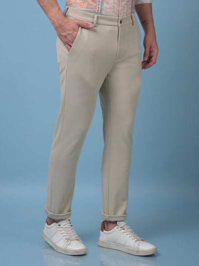 Snatched Textured Beige Trousers