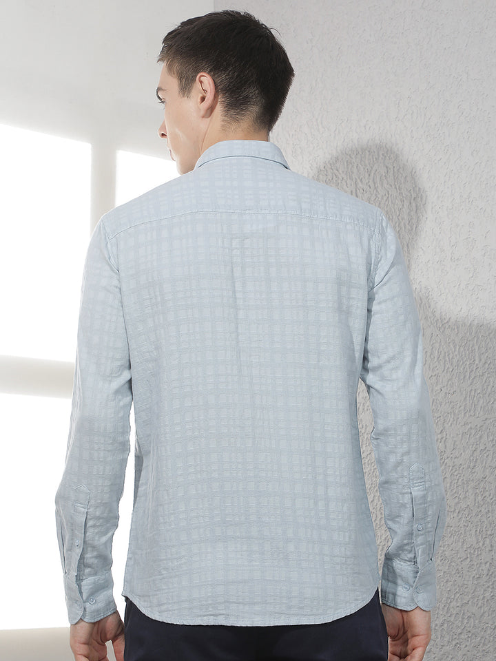 Blue Jacquard 100% Cotton Shirt