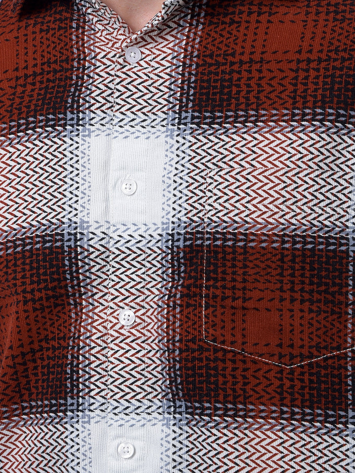 Red Printed 100% Cotton Corduroy Shirt