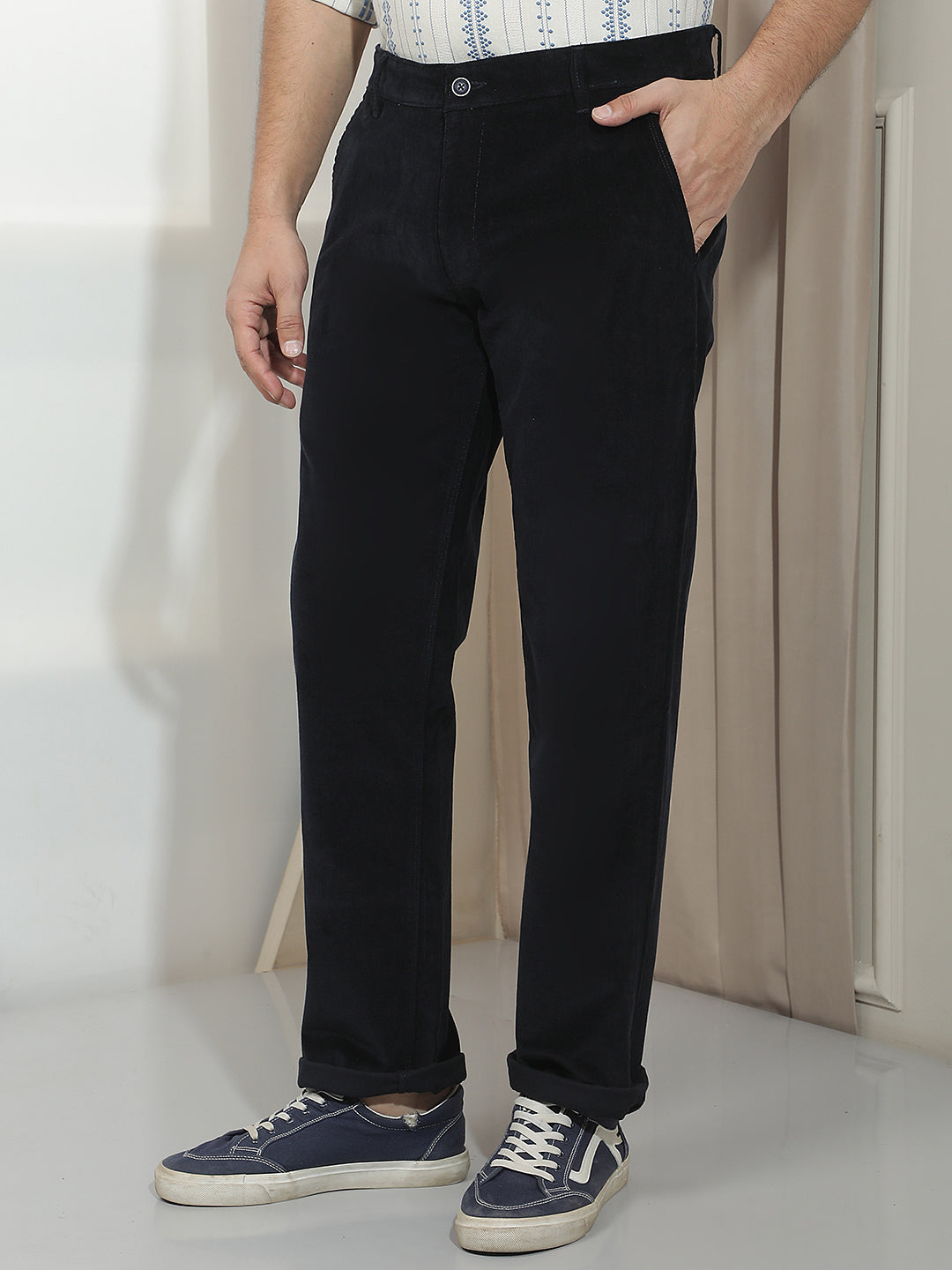 Navy Blue Straight Corduroy Trousers