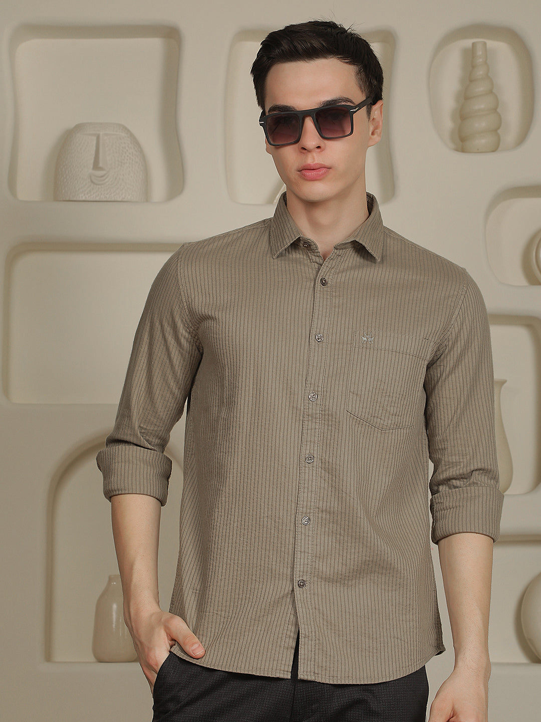Modern Moss Green Striped Shirt