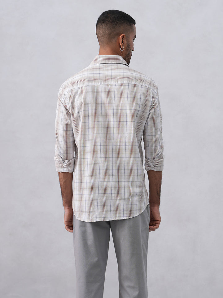 Brown Checked 100% Cotton Shirt