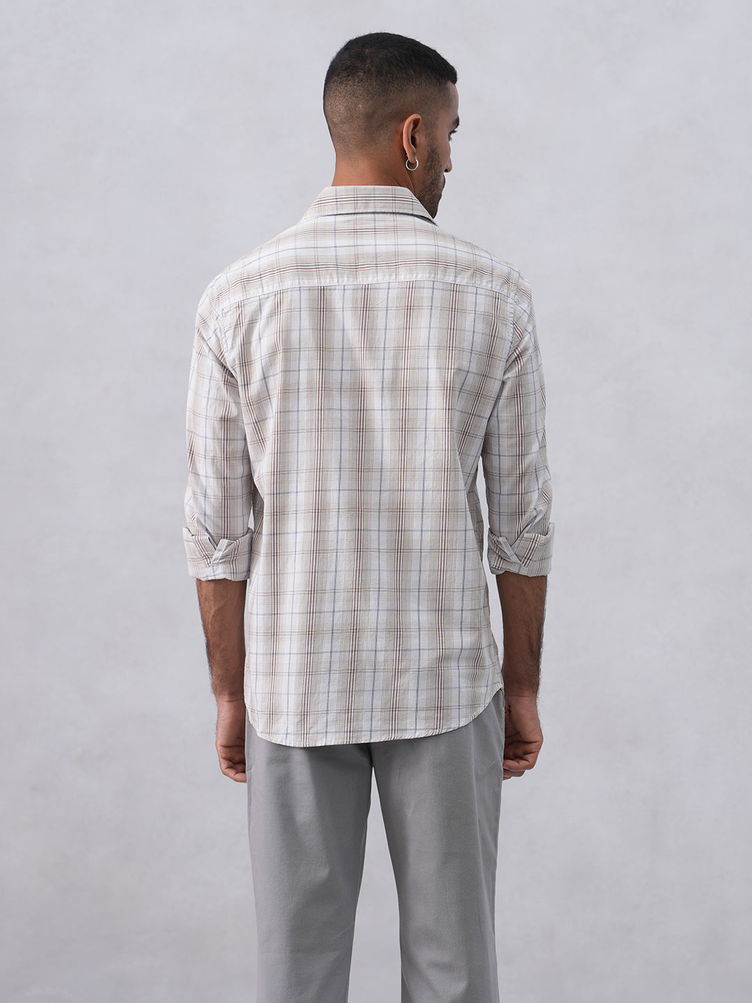 Brown Checked 100% Cotton Shirt