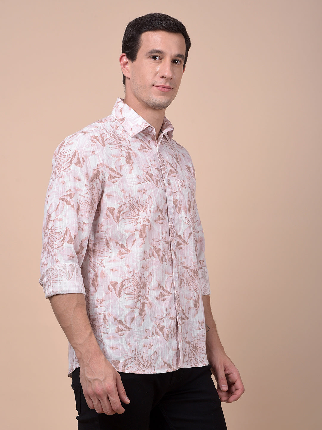 Peach Floral Print Shirt