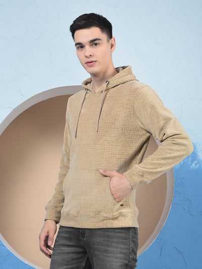 Beige Jacquard Hooded Neck Sweatshirt