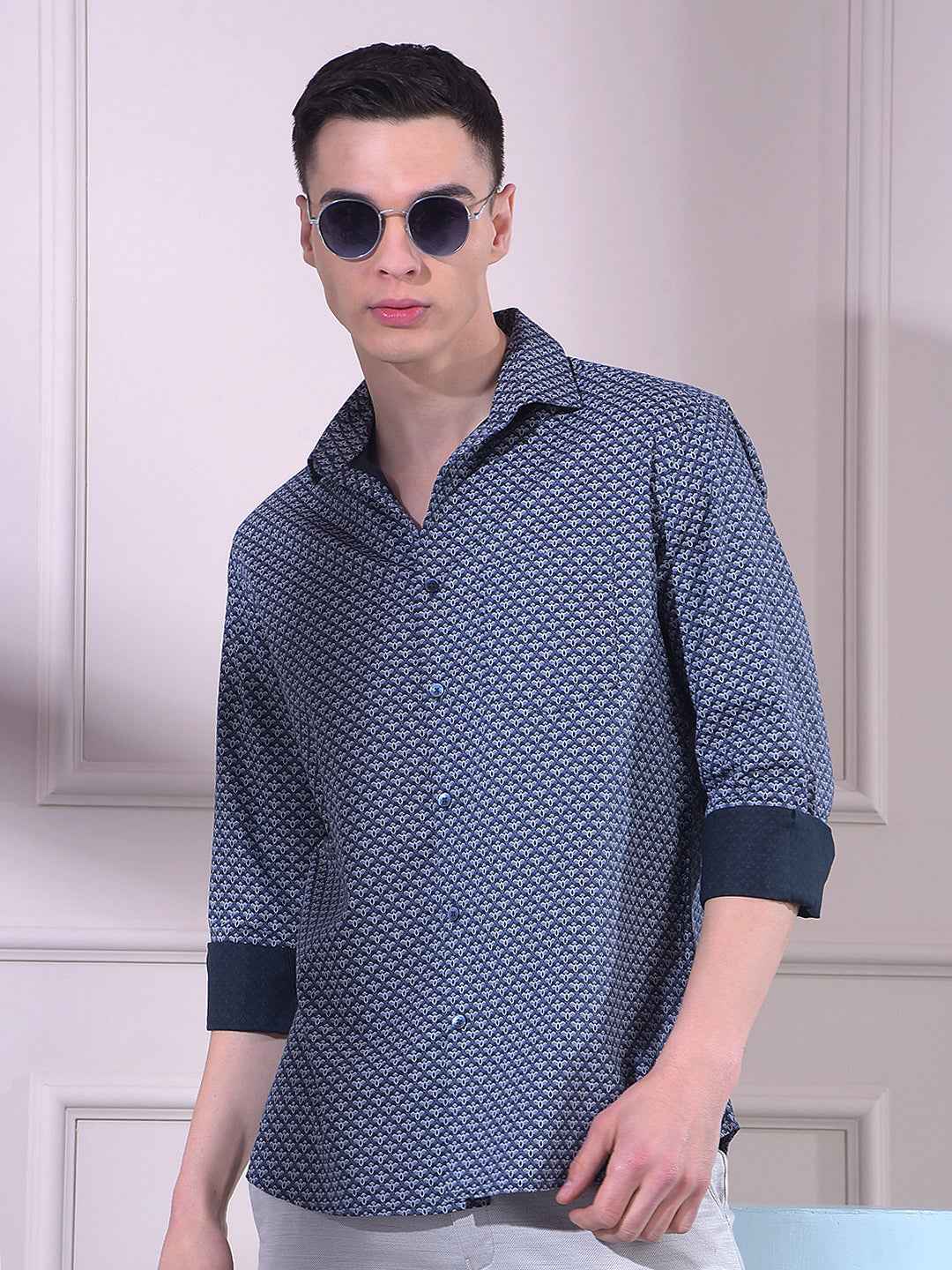 Navy Blue Printed Shirt