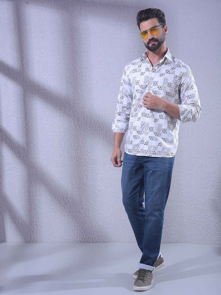 Olive Printed 100% Cotton Shirt