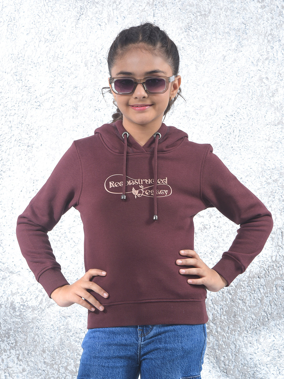 Brown Graphic Print Hooded Neck Knitted Sweatshirt