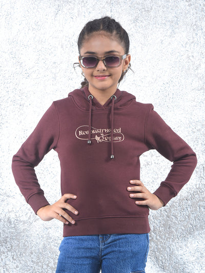 Brown Graphic Print Hooded Neck Knitted Sweatshirt