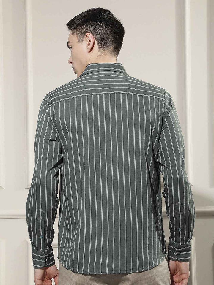Green Vertical Stripes Shirt