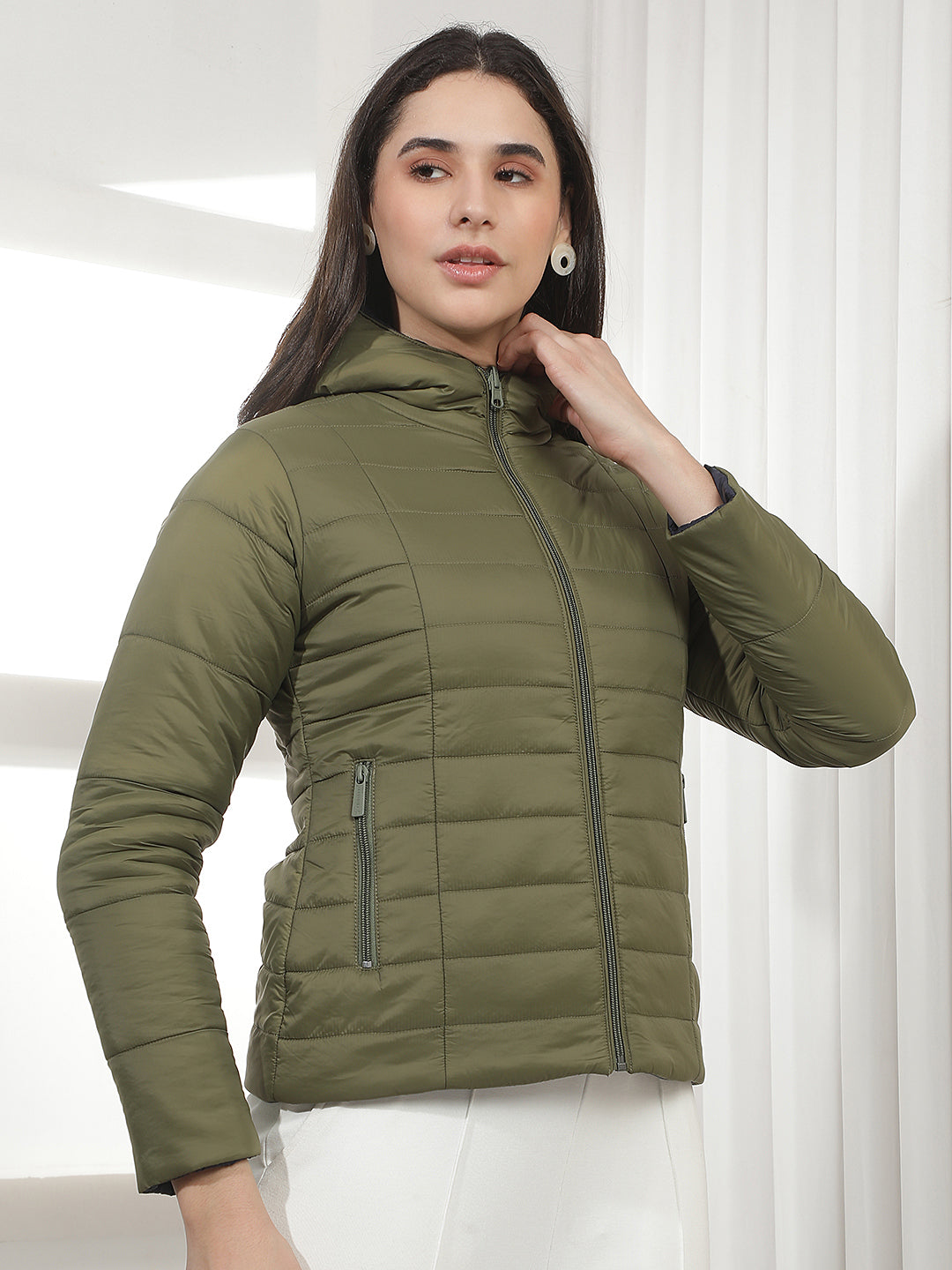 Green Hooded Puffer Reversible Jacket