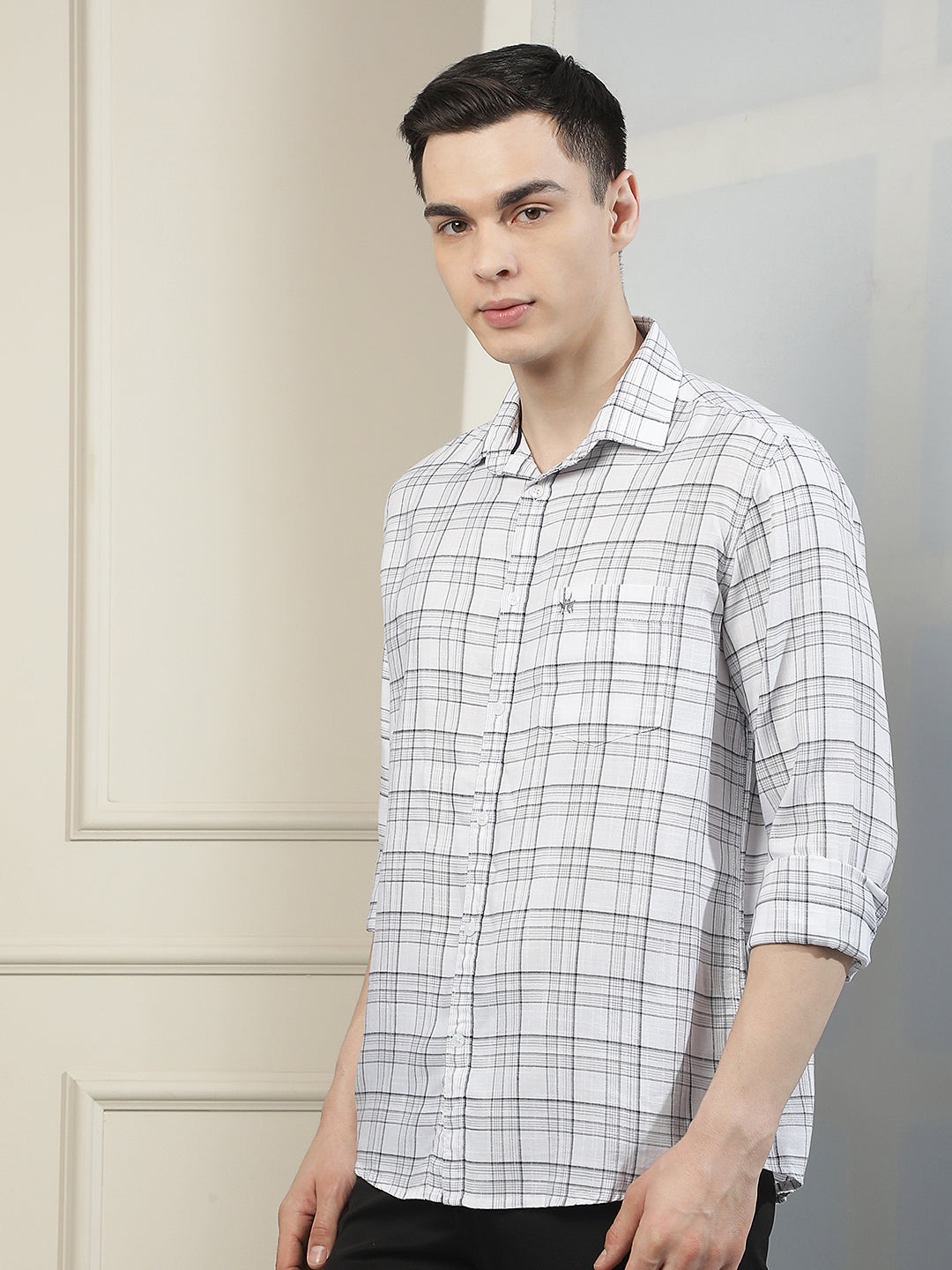 Refined Clean White Checked Shirt