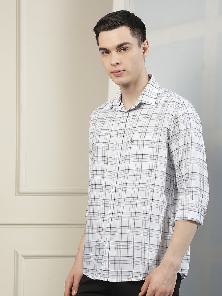 Refined Clean White Checked Shirt