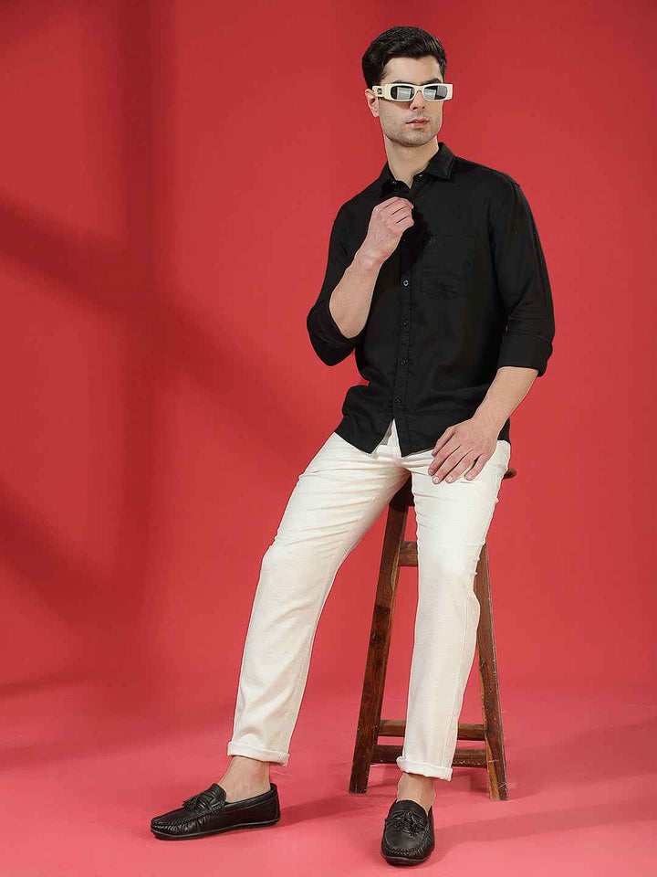 Black Lightweight Linen Summer Shirt