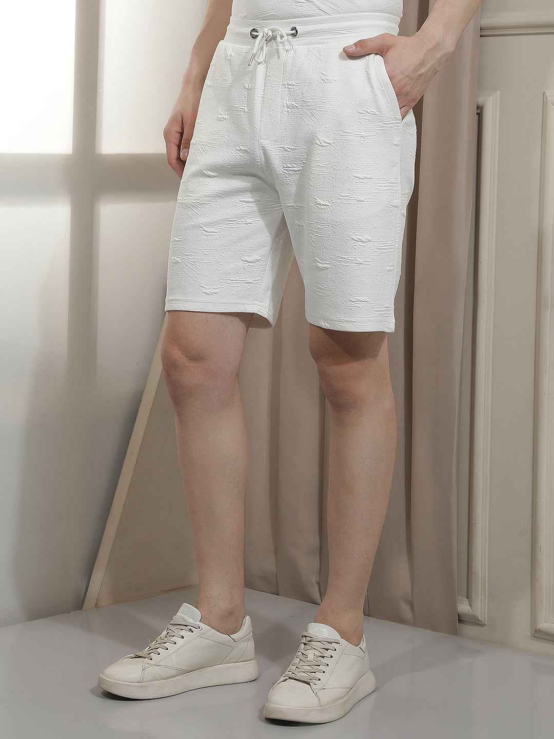 Refined White Jacquard Weave Shorts