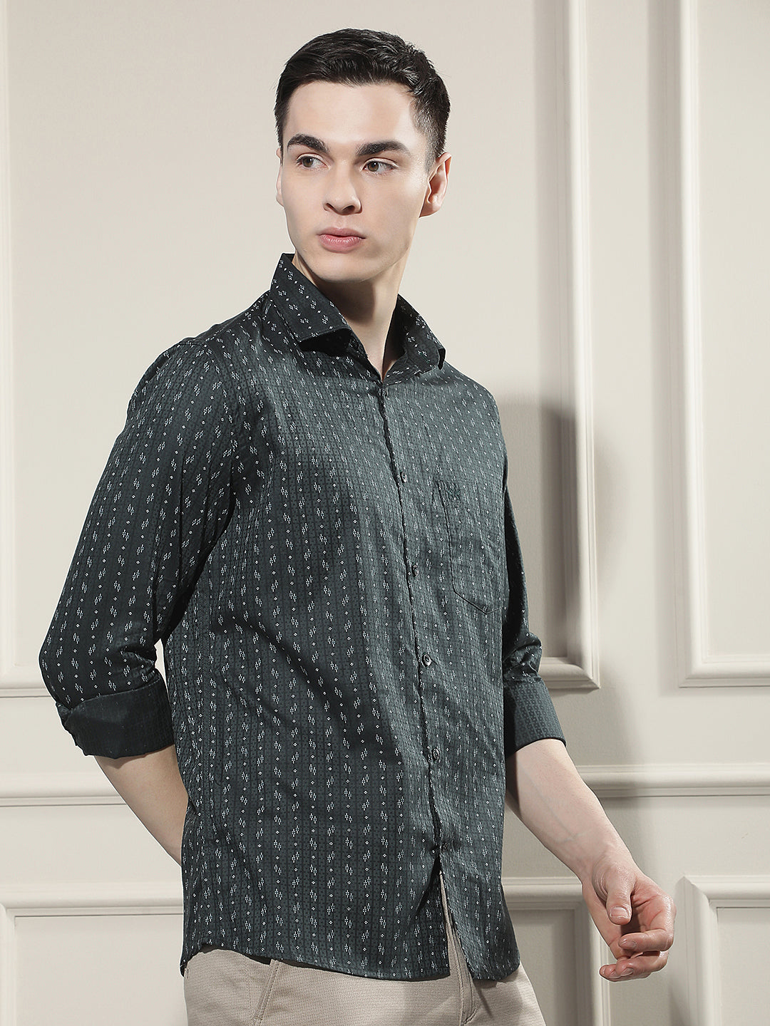 Green Micro Print Shirt