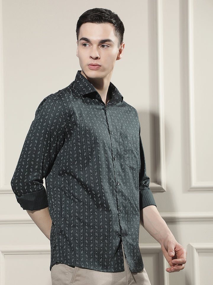 Green Micro Print Shirt