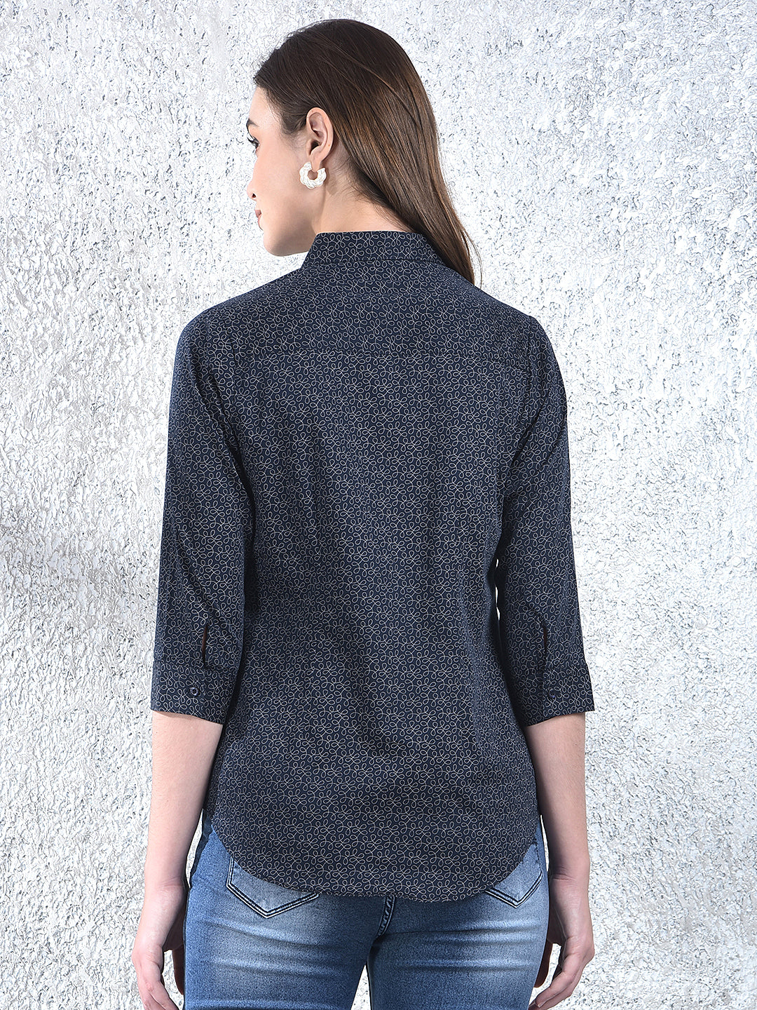 Printed Navy Blue Shirt-Women Shirts-Crimsoune Club