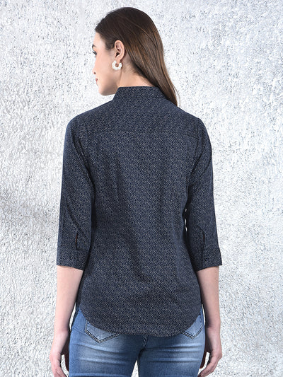 Printed Navy Blue Shirt-Women Shirts-Crimsoune Club