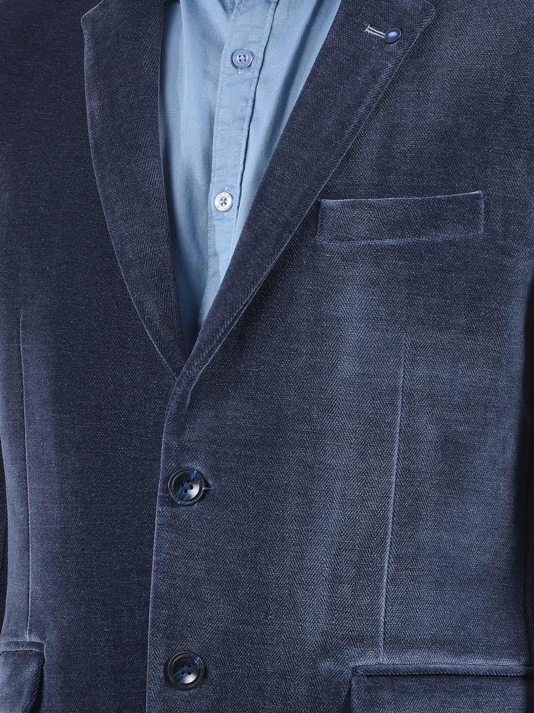 Blue Single-Breasted Velvet Blazer
