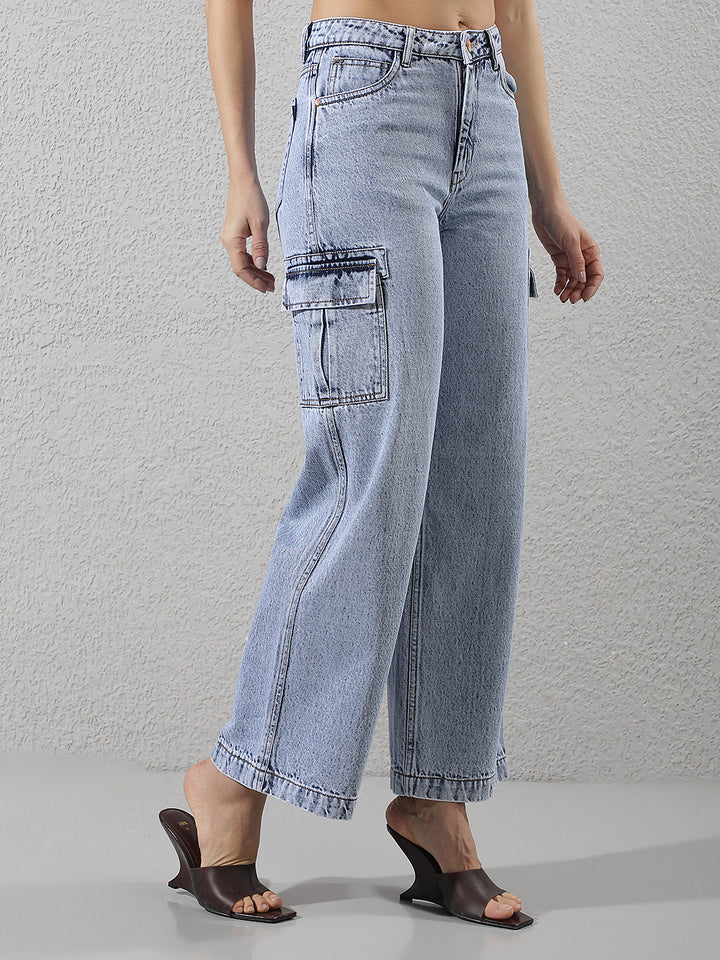 Blue 100% Cotton Cargo Jeans