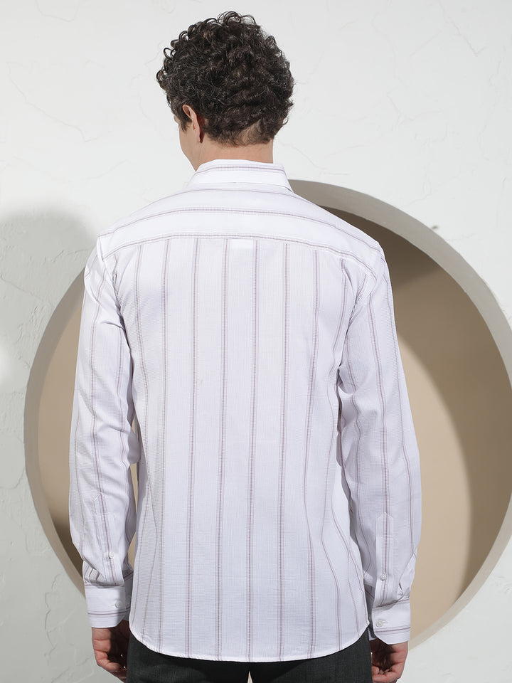 Purple Vertical Striped 100% Cotton Shirt